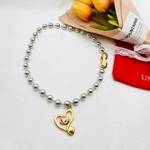 Collier AB <span class=keywords><strong>uno</strong></span> De 500 en acier inoxydable, design boule, pendentif amour, pour femme, tendance, polyvalent, bijoux de mariage - Product Image 4