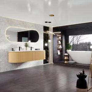 Muebles de Baño Modernos para Hotel, Lavabo con Tapa de Mármol Blanco, Mueble de Baño de Pared con Espejo - Product Image 4