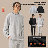 Sweat-shirt col rond en molleton brossé pour homme, coupe ample, ourlet fendu sur le côté, couleur unie, style streetwear décontracté, vente en gros