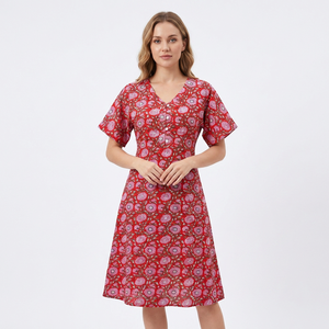 Fabricante y Exportador Indio, Vestido Largo Tipo Maxi con Cuello Alto y Estampado Floral Digital 100% Algodón, Vestido de Fiesta Vintage para Mujer con Cuello Redondo - Product Image 1