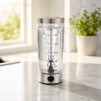 Mug à café auto-mélangeur 500 ml en PC transparent avec couvercle en acier inoxydable, bouteille shaker pour protéines en poudre, idéale pour la gym et les voyages