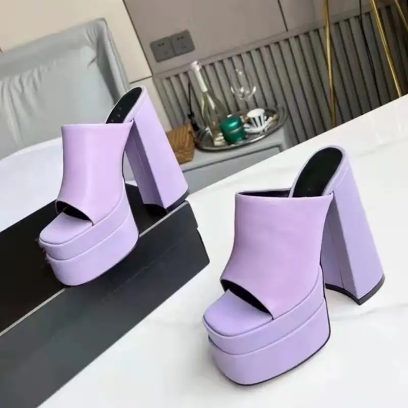 Dropshipping High Heel Platform Chunky Wedge Heeled Sandals for Ladies Plus Size Red Square Chunky Slipper Shoes