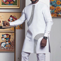 CCY Vintage Blanc Ethnique Africain Boubou Homme Musulman Vêtement Islamique Ramadan Jalabiya pour Hommes Qamis Homme Musulman