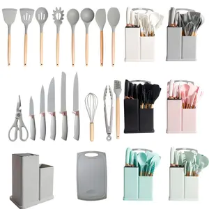 Hot Selling 19pcs Cooking Tools Kitchenware Wooden Handles Silicone Kitchen Accessories Cooking Utensils
