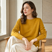 Pull en cachemire et laine de chèvre tricoté pour femme, col rond, avec fentes latérales, personnalisable avec logo OEM HOSYN
