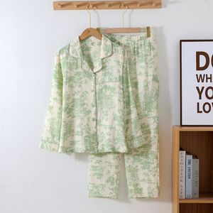 <span class=keywords><strong>Pigiama</strong></span> da Donna Personalizzato in Puro Cotone a Maniche Lunghe, Set Due Pezzi in Garza Doppia per Primavera Estate Autunno - Product Image 4