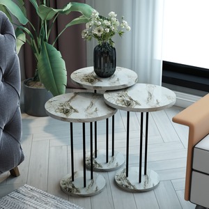 Ensemble de 3 tables basses rondes, table à thé, meubles de salon, table de bureau, table centrale - Product Image 2