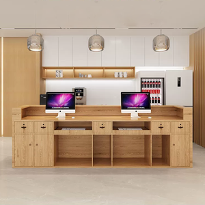 Mostrador de Recepción Moderno <span class=keywords><strong>para</strong></span> Oficina, Mostrador de Recepción Pequeño de Madera con Luz LED <span class=keywords><strong>para</strong></span> Hotel, Salón, Clínica - Product Image 3