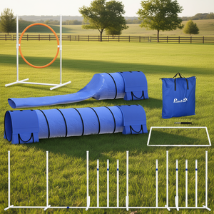 Set de Entrenamiento de Agilidad para Perros PawHut, Azul, 7 Piezas, Túneles Ajustables, Postes de Entrelazado, Anillo de Obstáculos para Perros - Product Image 2