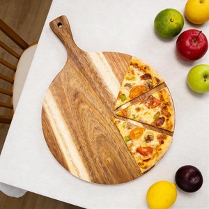 Planche à découper ronde en bois avec poignée, planche à hacher, plateau de service pour pizza et légumes, en bois d'acacia naturel - Product Image 5