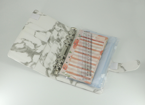 Set di raccoglitori A6 a fogli mobili con buste per contanti, agenda, tabella delle spese, etichette adesive e copertina in PU - Product Image 6