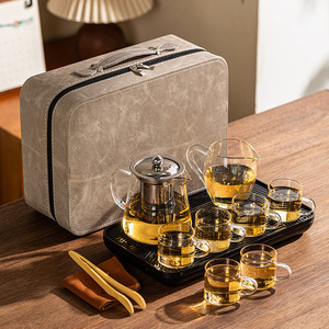 Msh Thời Trang Mới Xách Tay Tea Set Nhật Bản Trà Thủy Tinh Đặt Cho Du Lịch & Văn Phòng Với Mang Theo Túi - Product Image 2