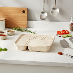 50 paquets de contenants alimentaires à emporter biodégradables à 3, 4 ou 5 compartiments, boîte à lunch jetable en amidon de maïs, compatible micro-ondes - Product Image 5