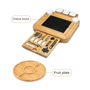 Extra Large Hidden 4 <strong>Drawers</strong> Wooden Charcuterie <strong>Board</strong> Bamboo Cheese Cutting <strong>Board</strong> and Knife Gift Set &amp; Round Cheese Platter Tray