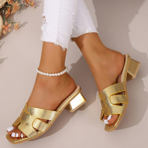 Sandal bergaya wanita, sandal luar ruangan hak Tengah bernapas hak blok nyaman jari persegi ukuran besar - Product Image 4