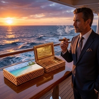 Coffret Humidor en Bois Sculpté du Vietnam pour Cigares, Boîte Humidifiante Marron pour Hommes, Étui de Bureau, Cadeau pour Père, Humidificateur pour 20 Cigares