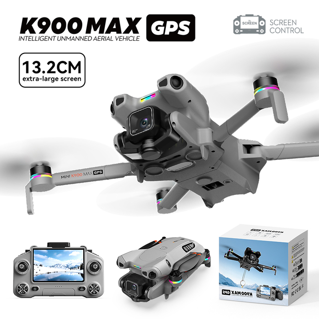 K900 MAX Professional GPS Drone HD Camera LCD 4.5 Screen Remote Control Airdrop Function Obstacle Avoidance Brushless Motor