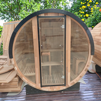 HELIUS sauna de luxe en bois massif de cèdre sauna traditionnel à vapeur 2 places panoramique en verre brun sauna tonneau de grande taille pour spa de bien-être