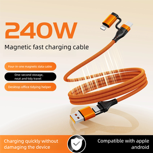 Câble de données magnétique rétractable 240W à charge rapide multi-protocoles 4-en-1 pour téléphone, tablette, ordinateur de bureau et voiture - Product Image 3