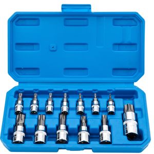 Juego de enchufes Torx de alta resistencia, 13 Uds., 1/4 <span class=keywords><strong>3</strong></span>/<span class=keywords><strong>8</strong></span> y 1/2, llave de accionamiento mecánico, llave de impacto, caja de enchufes cromada para herramientas de coches - Product Image 1