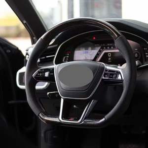 Volant <span class=keywords><strong>Audi</strong></span> A6A7A8 <span class=keywords><strong>Etron</strong></span> amélioré C8 à fond plat en fibre de carbone perforé en forme de D avec badges <span class=keywords><strong>S</strong></span> et RS - Product Image 1