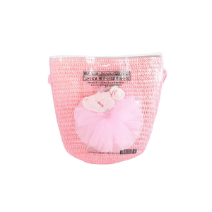 Borsa di paglia stile pony per bambini 12x14cm con fiore in tulle - Product Image 1