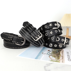 <span class=keywords><strong>Ceinture</strong></span> <span class=keywords><strong>en</strong></span> <span class=keywords><strong>cuir</strong></span> PU noir faite à la main à trois rangées Punk Rock Star avec boucle <span class=keywords><strong>en</strong></span> alliage cloutée <span class=keywords><strong>en</strong></span> pyramide nickelée <span class=keywords><strong>Ceinture</strong></span> <span class=keywords><strong>en</strong></span> <span class=keywords><strong>cuir</strong></span> décontractée Hip-Hop pour femmes - Product Image 4