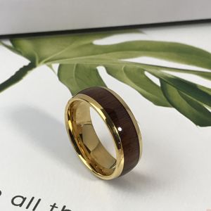 Ouyuan Fabriek Nieuw Ontwerp 8mm 18K Gouden Herenringen Tungsten <span class=keywords><strong>Ring</strong></span> met Houten Inleg Comfortabele Pasvorm - Product Image 4