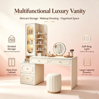 Ensemble de coiffeuses modernes de luxe blanches avec panneau autoportant, commodes intelligentes, bureau de maquillage, meubles de chambre en MDF multifonctionnels