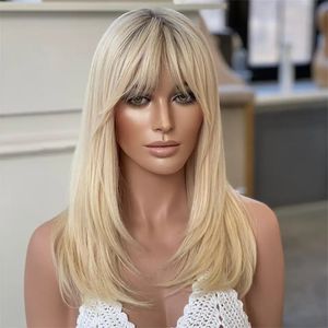 Clip cheveux blond cendré surbrillance couche coupe Salon qualité nœuds invisibles 100% cheveux naturels pleine dentelle perruques avec <span class=keywords><strong>frange</strong></span> - Product Image 3