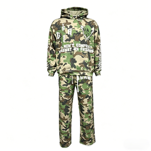 Conjunto Deportivo de Sudadera con Capucha y Pantalones de Chándal para Hombre, con Logotipo Personalizado, Pedrería, de Algodón Grueso, Holgado, Estilo Urbano, Talla Grande - Product Image 1