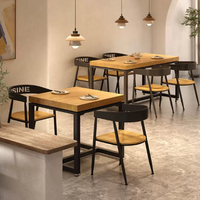 Ensemble de table et chaises de style industriel en bois massif et en fer pour bistrot, bar, restaurant occidental, café, hôtel, cantine