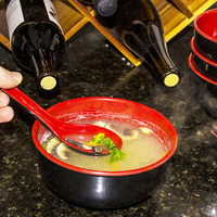 Bol à soupe et nouilles en mélamine Miso, design japonais, rouge, noir, 37Oz