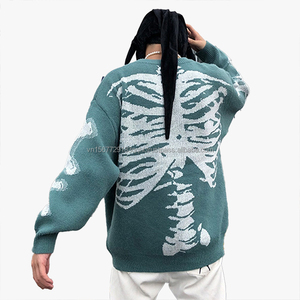 Pull tendance à col rond et manches longues avec motif tête de mort pour homme et femme, coupe ample et oversize, personnalisable, idéal pour l'automne et l'hiver - Product Image 4
