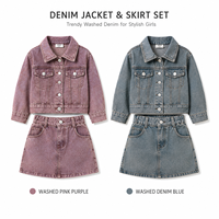 Nouvel ensemble 2026 pour filles : veste en jean délavé et jupe trapèze – Tenue tendance 2 pièces pour enfants – Ensemble de vêtements décontractés et élégants pour boutique