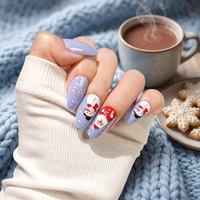 Uñas postizas de invierno con diseño de copo de nieve azul mate en relieve, uñas postizas tipo ataúd, puntas de uñas para decoración navideña