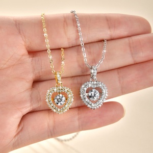 Collier en forme de cœur à double halo en zircon de 5,5 mm, en cuivre pur plaqué or 14 carats, bijoux de mode en gros pour femmes - Product Image 6