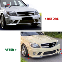 Karbon fiber siyah W204 ABS malzeme ön ÖN TAMPON ön Spoiler için Mercedes Benz C sınıfı W204 ön-facelift C63 AMG 2007-10