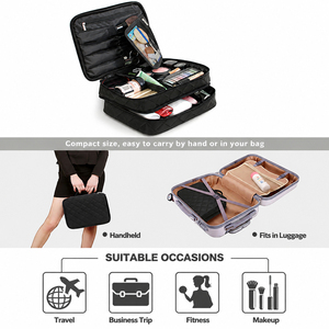 GORFIA Nylon Quilted Diamond Pattern <b>Case</b> Luxury Vintage Style Customized Black Portable Travel <b>Makeup</b> Bags Women Beauty Box - Product Image 4