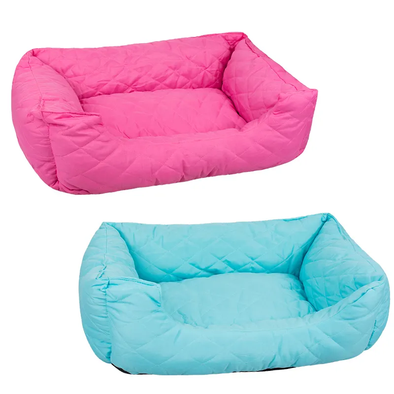 Cama suave cálida para perro rosa y azul de algodón liso, venta al por mayor, fabricante