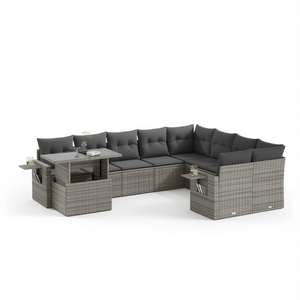 Conjunto de Sofás Modulares de Ratán PE Gris para Jardín, 10 Plazas, Muebles de Exterior Resistentes a la Intemperie, Diseño Contemporáneo - Product Image 1