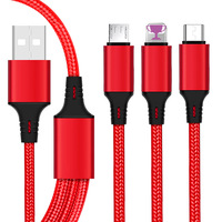 Câble de données USB 3-en-1 tressé en nylon 1,2 m, câble de charge rapide 2A trois-en-un pour téléphone portable / Micro USB / Type-C