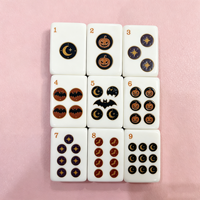 Jeu de Mahjong américain pour Halloween, tuiles de Mahjong en acrylique et tapis antidérapant, jeu de table pour 4 joueurs pour fête d'Halloween