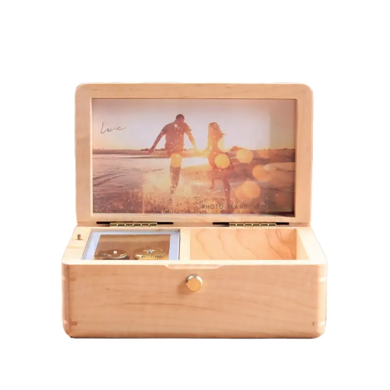 Wooden jewelry box with photo music box of valentine's day custom gifts