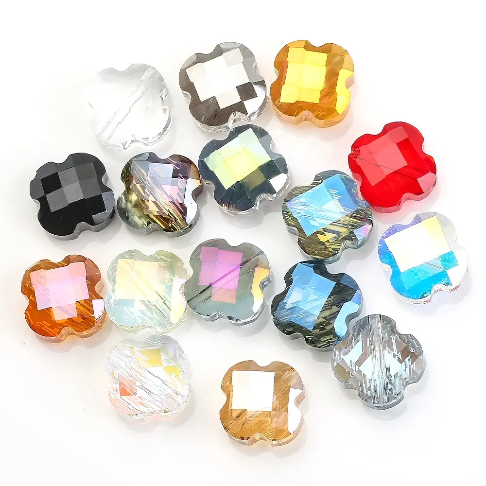 ZHB In Stock placcato 12mm perline di cristallo a quattro trifoglio per ciondolo colori metallici perle di vetro a forma di croce per la creazione di gioielli