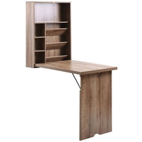 Table pliante murale Bureau convertible Bureau flottant en bois avec étagères de rangement Gain de place