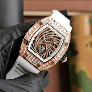 Reloj de Lujo para Mujer en Oro Rosa, Bisel con Diamantes, Esfera Esqueleto con Diamantes en Espiral, Correa de Caucho Blanca - Product Image 2