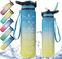 Garrafa de água plástica para esportes, 32 oz sem bpa com canudo marcador do tempo