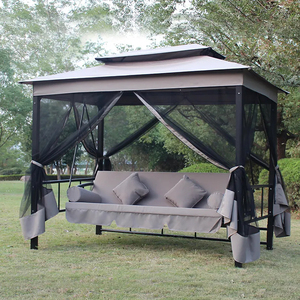 Modern Furniture Garden 3 Seats Outdoor <b>Patio</b> <b>Swing</b> Iron Steel Frame Double Roof Gazebo Daybed <b>Swings</b> with Curtains - Product Image 3