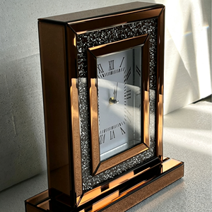 Horloge de table moderne de luxe en cristal, silencieuse, couleur or rose, avec verre diamanté - Product Image 3